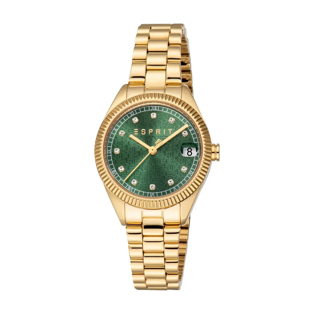 Esprit Leilani Ladies Green Dial Stainless Steel Gold Plated Watch