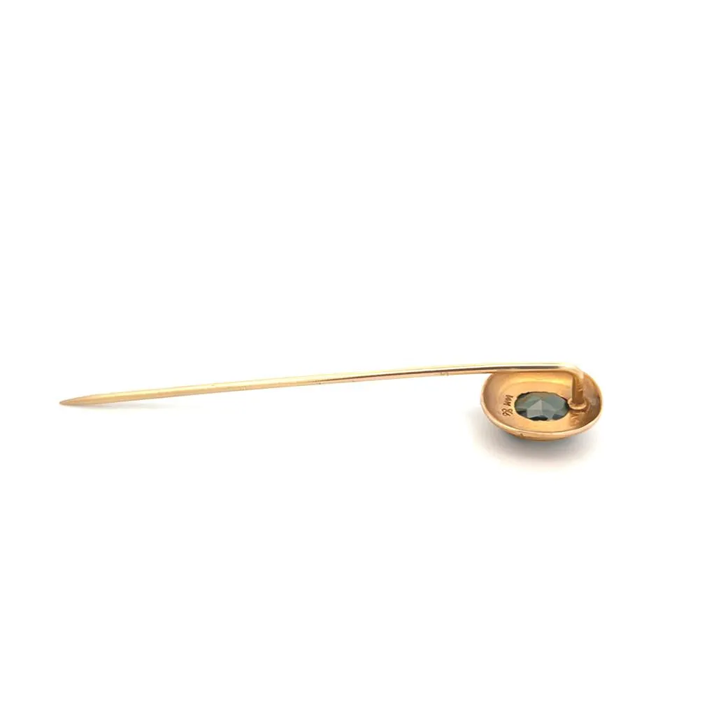 Estate 14K Yellow Gold Oval Green Zircon Stick Pin
