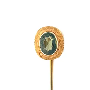 Estate 14K Yellow Gold Oval Green Zircon Stick Pin