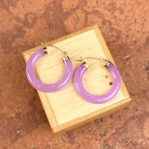 Estate 14KT Yellow Gold Lavender Jade Tube Hoop Earrings