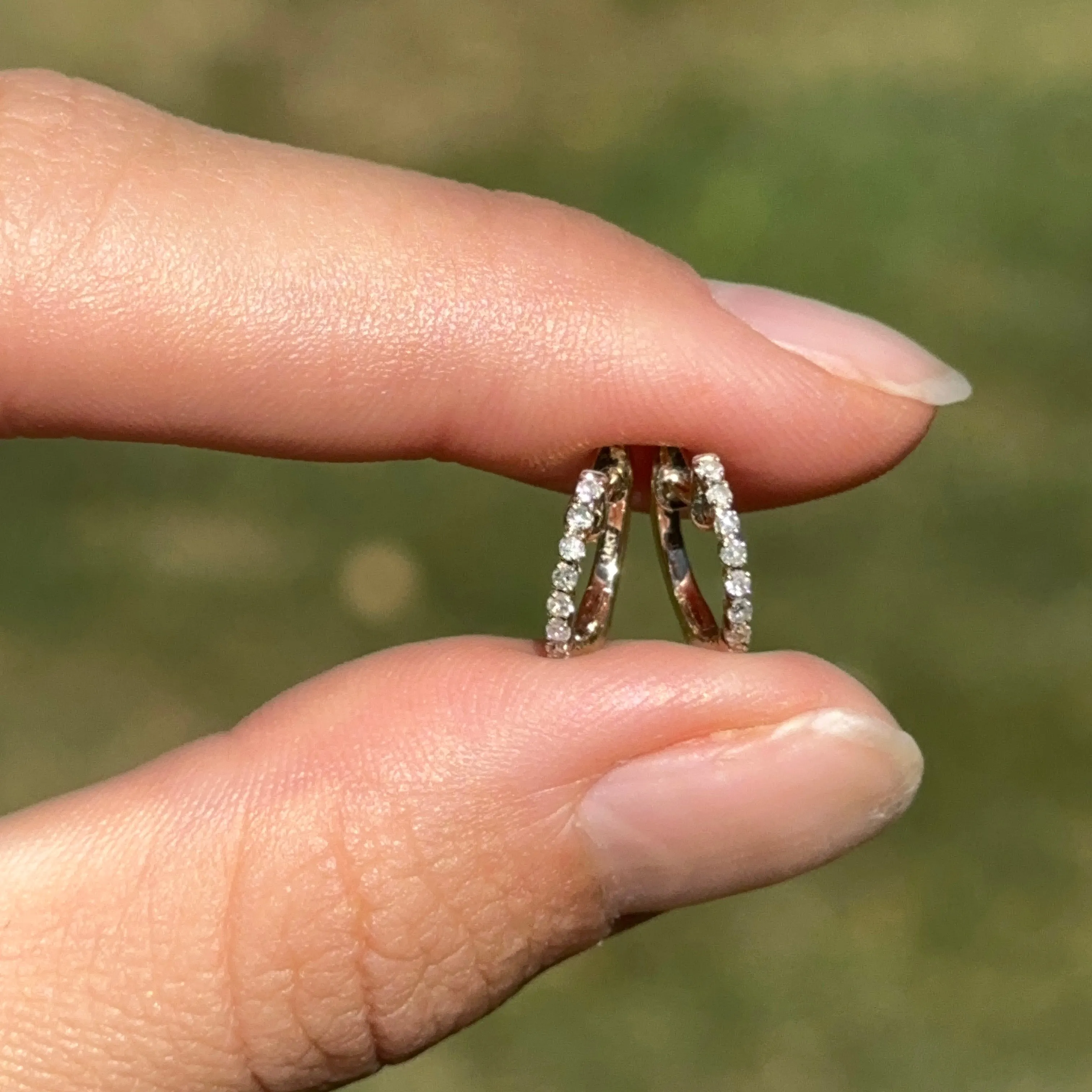 Estate 14KT Yellow Gold Pave Diamond Huggie Hoop Earrings 12mm