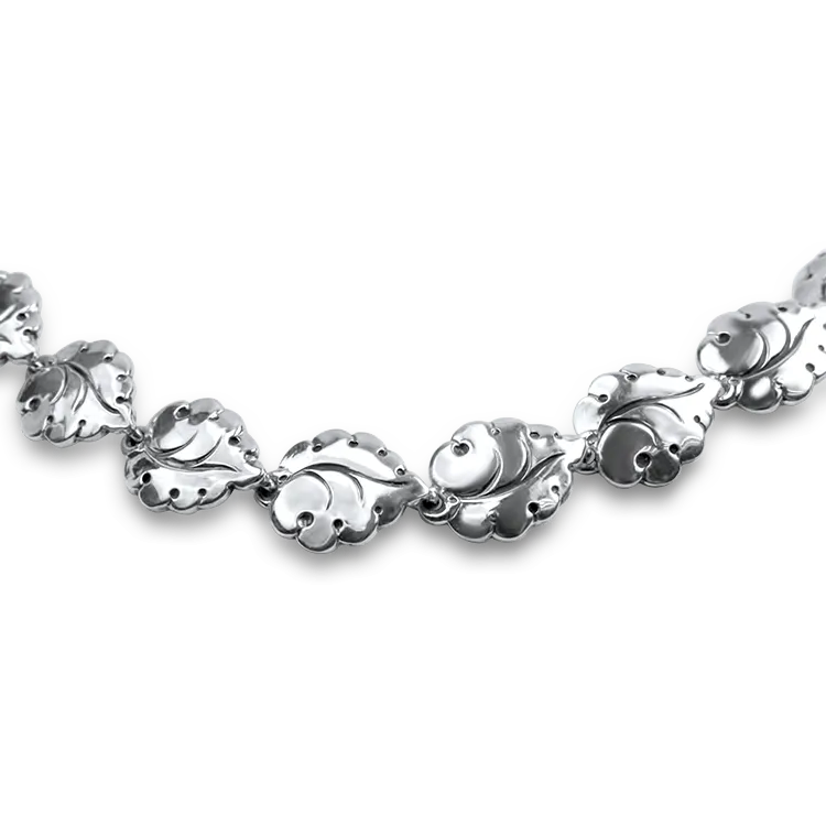 Estate Sterling Silver Leaf Link Necklace