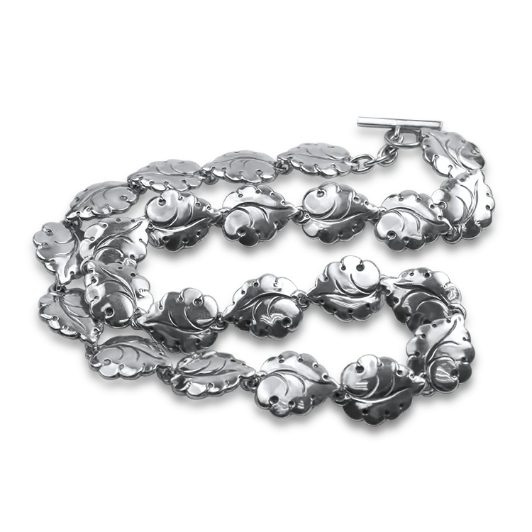 Estate Sterling Silver Leaf Link Necklace