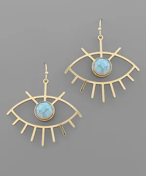 Evil Eye Aqua Gold Dangle Earrings