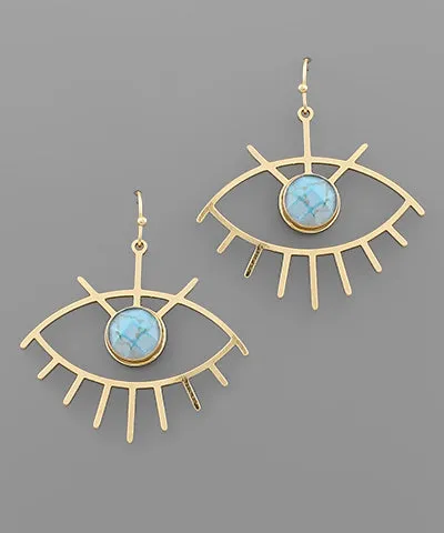 Evil Eye Aqua Gold Dangle Earrings