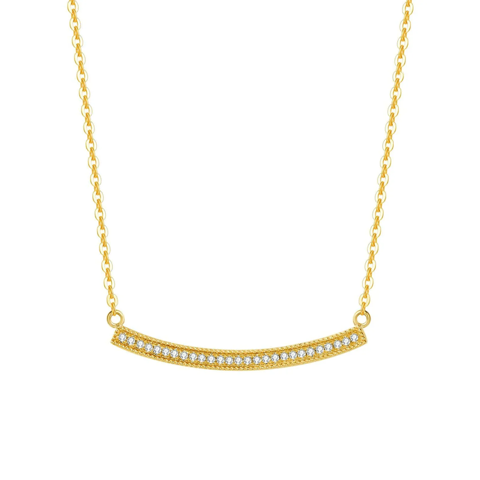 FANCIME "The Row" Diamond Bar 14K Solid Yellow Gold Necklace