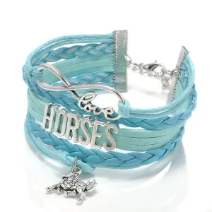 Fashion Jewelry high quality Handmade unisex Barcelet horse Metal Plate decorations Charms 5 color Braided Wristband Bracelets
