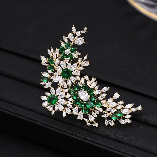 Fashion Luxury Cubic Zirconia Flower Brooch Suit Brooch Pin
