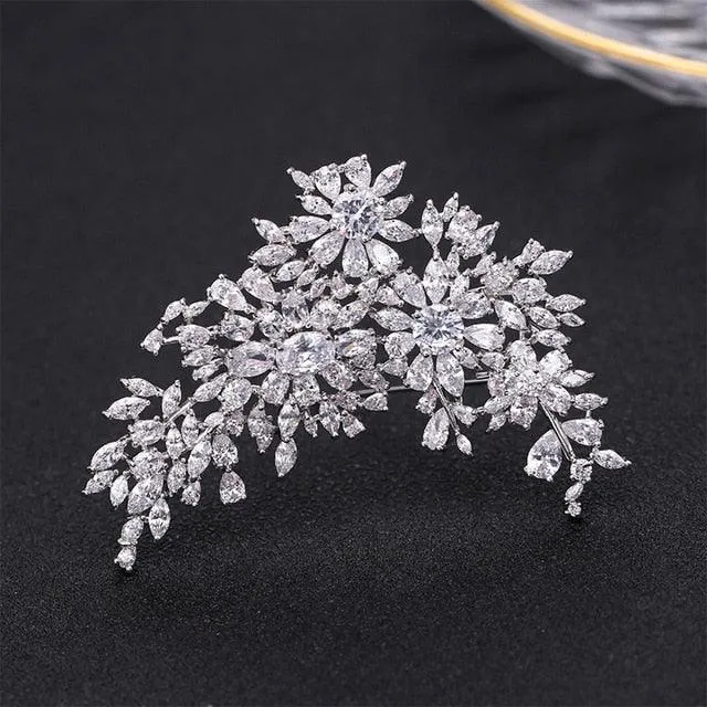 Fashion Luxury Cubic Zirconia Flower Brooch Suit Brooch Pin