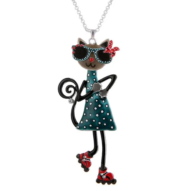 Fashion Woman Pendants Cute Cat Fish Bone Statement Necklace Enamel Charm Link Chain Necklaces Jewelry for Party Black Friday