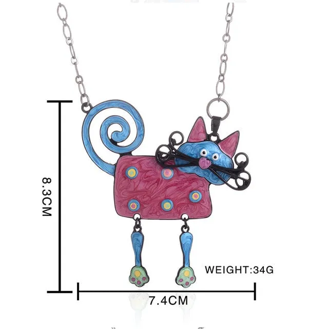 Fashion Woman Pendants Cute Cat Fish Bone Statement Necklace Enamel Charm Link Chain Necklaces Jewelry for Party Black Friday