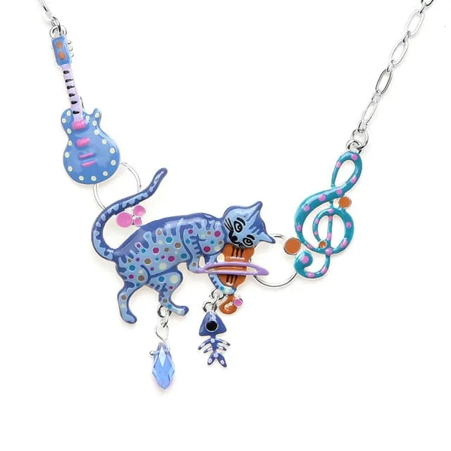 Fashion Woman Pendants Cute Cat Fish Bone Statement Necklace Enamel Charm Link Chain Necklaces Jewelry for Party Black Friday