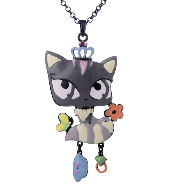 Fashion Woman Pendants Cute Cat Fish Bone Statement Necklace Enamel Charm Link Chain Necklaces Jewelry for Party Black Friday