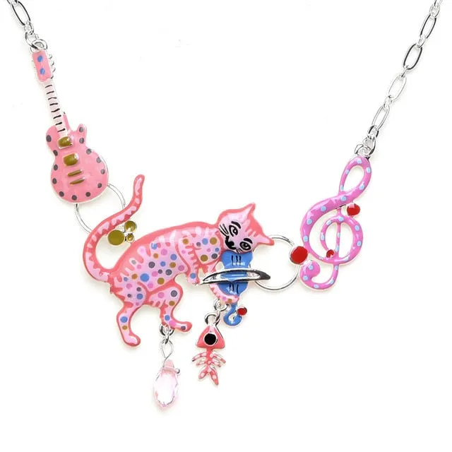 Fashion Woman Pendants Cute Cat Fish Bone Statement Necklace Enamel Charm Link Chain Necklaces Jewelry for Party Black Friday