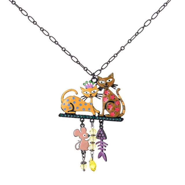 Fashion Woman Pendants Cute Cat Fish Bone Statement Necklace Enamel Charm Link Chain Necklaces Jewelry for Party Black Friday
