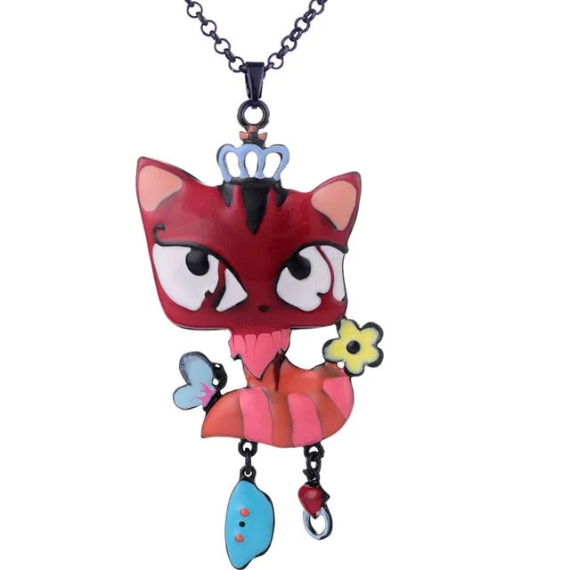 Fashion Woman Pendants Cute Cat Fish Bone Statement Necklace Enamel Charm Link Chain Necklaces Jewelry for Party Black Friday
