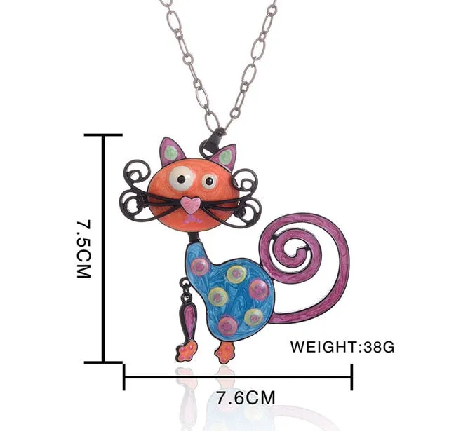 Fashion Woman Pendants Cute Cat Fish Bone Statement Necklace Enamel Charm Link Chain Necklaces Jewelry for Party Black Friday