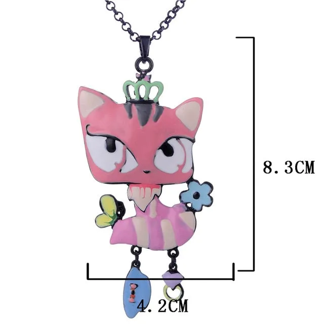 Fashion Woman Pendants Cute Cat Fish Bone Statement Necklace Enamel Charm Link Chain Necklaces Jewelry for Party Black Friday