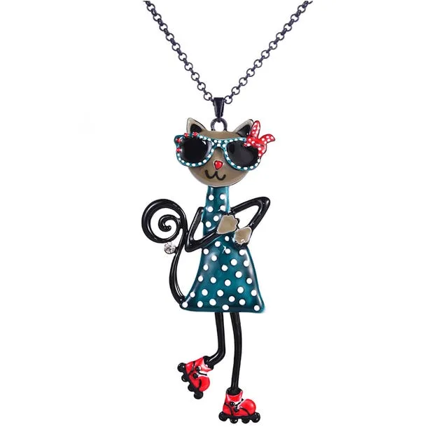 Fashion Woman Pendants Cute Cat Fish Bone Statement Necklace Enamel Charm Link Chain Necklaces Jewelry for Party Black Friday