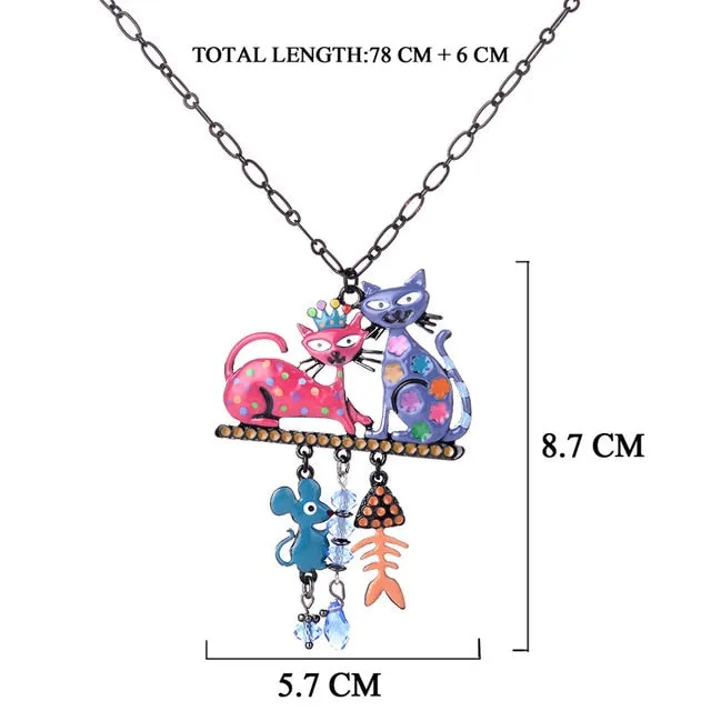 Fashion Woman Pendants Cute Cat Fish Bone Statement Necklace Enamel Charm Link Chain Necklaces Jewelry for Party Black Friday