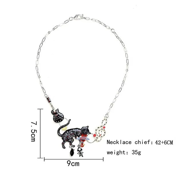 Fashion Woman Pendants Cute Cat Fish Bone Statement Necklace Enamel Charm Link Chain Necklaces Jewelry for Party Black Friday