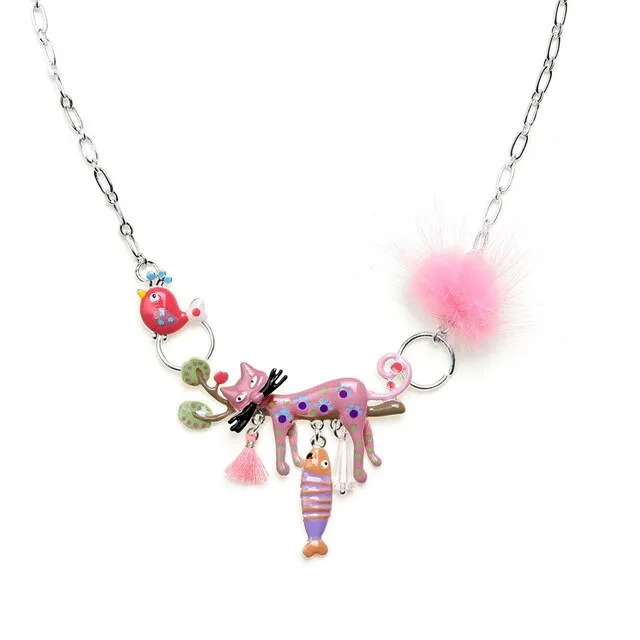Fashion Woman Pendants Cute Cat Fish Bone Statement Necklace Enamel Charm Link Chain Necklaces Jewelry for Party Black Friday