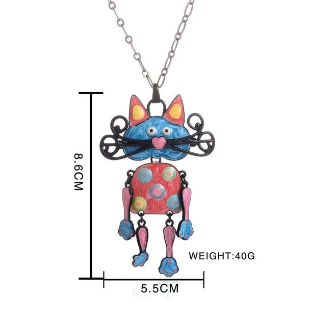 Fashion Woman Pendants Cute Cat Fish Bone Statement Necklace Enamel Charm Link Chain Necklaces Jewelry for Party Black Friday
