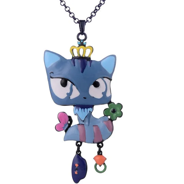 Fashion Woman Pendants Cute Cat Fish Bone Statement Necklace Enamel Charm Link Chain Necklaces Jewelry for Party Black Friday