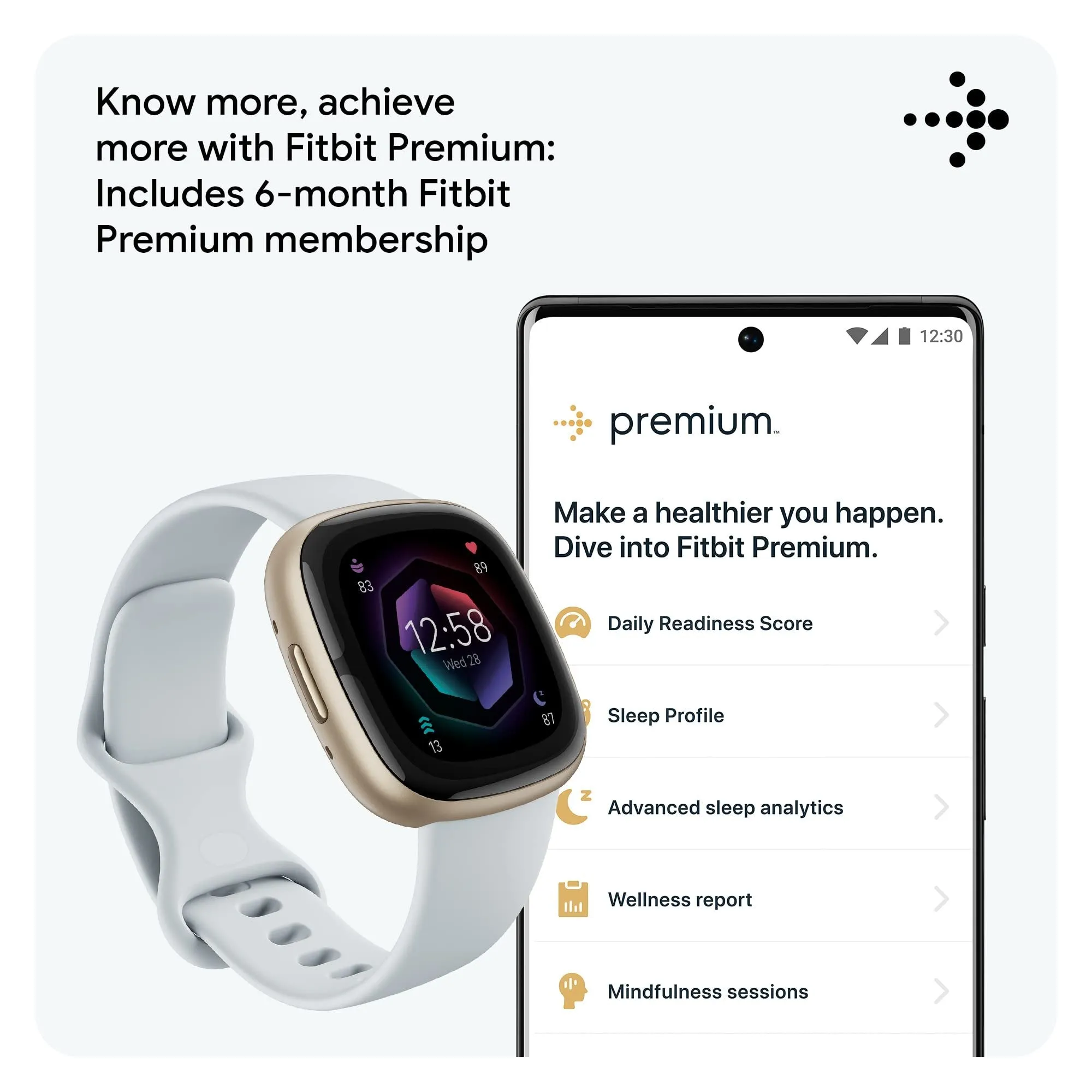 Fitbit Sense 2 Advanced Health & Fitness Smartwatch, Blue Mist / Soft Gold Aluminum