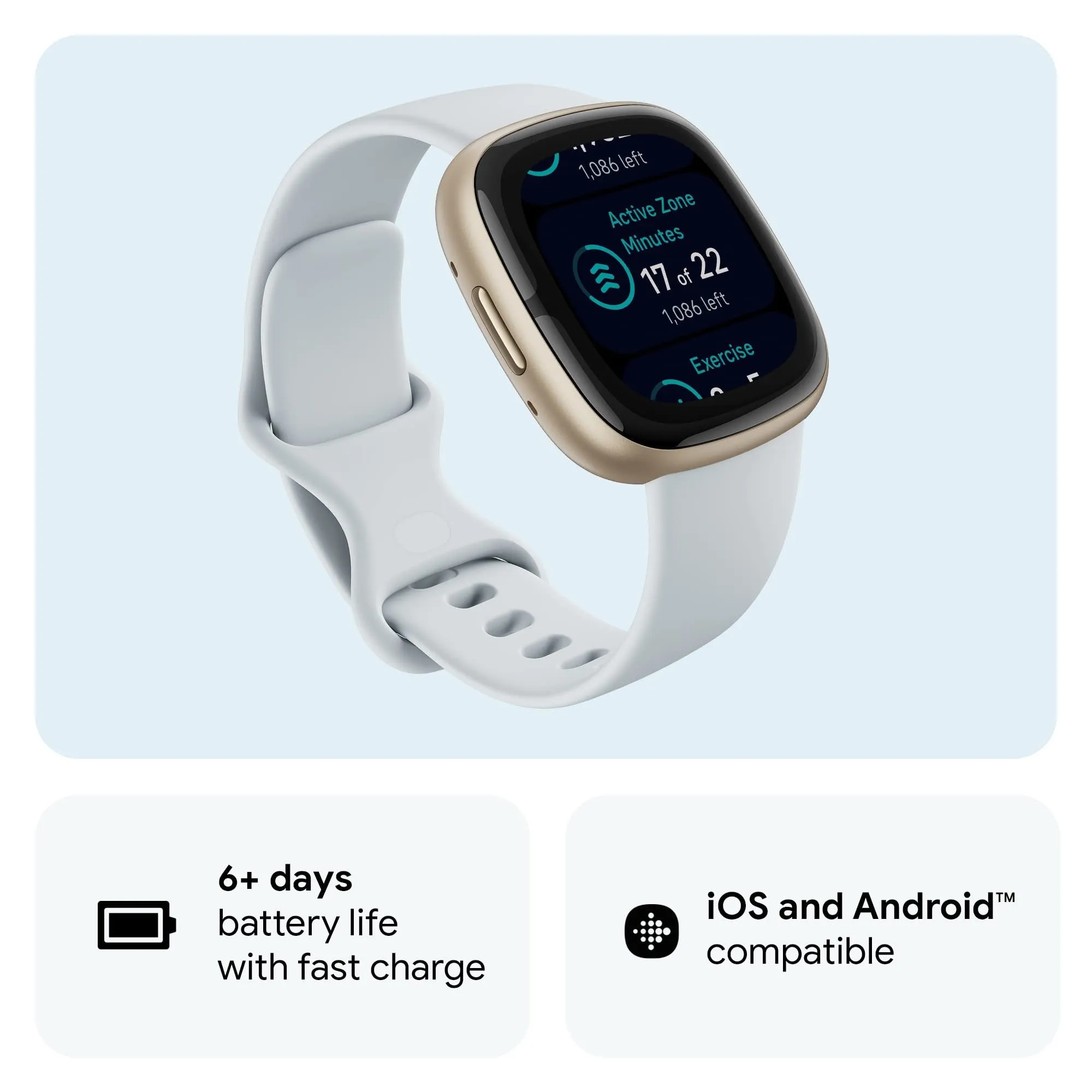Fitbit Sense 2 Advanced Health & Fitness Smartwatch, Blue Mist / Soft Gold Aluminum