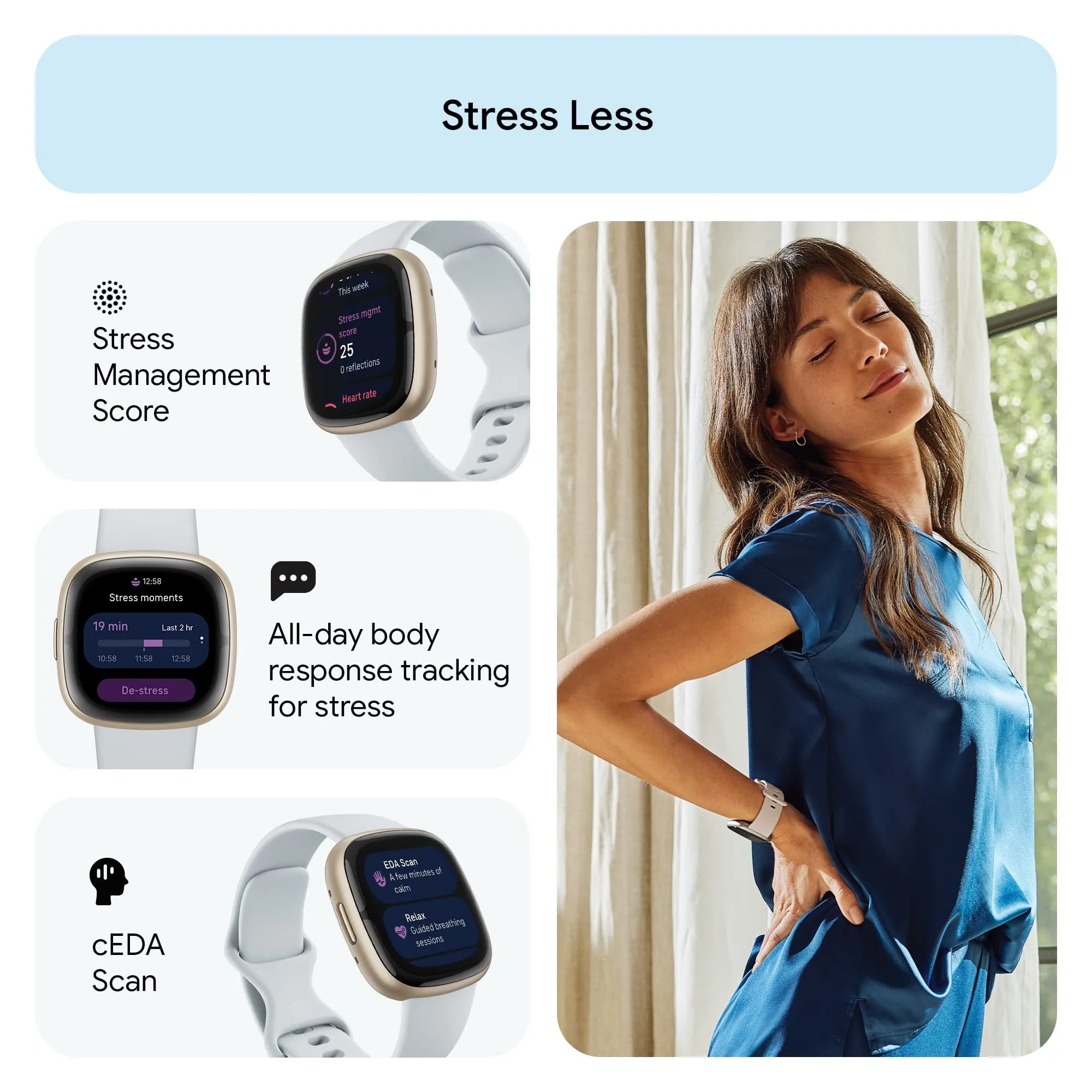 Fitbit Sense 2 Advanced Health & Fitness Smartwatch, Blue Mist / Soft Gold Aluminum