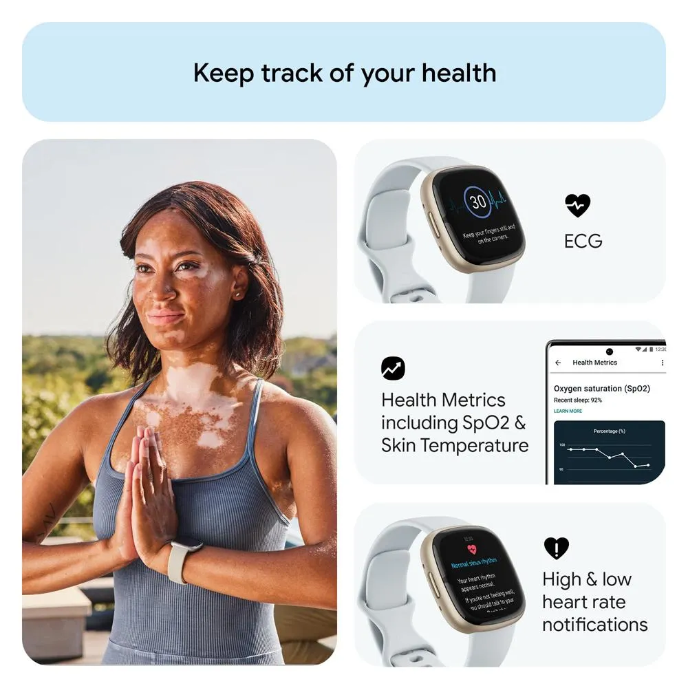 Fitbit Sense 2 Advanced Health & Fitness Smartwatch, Blue Mist w/ 2 YR Warranty Bundle
