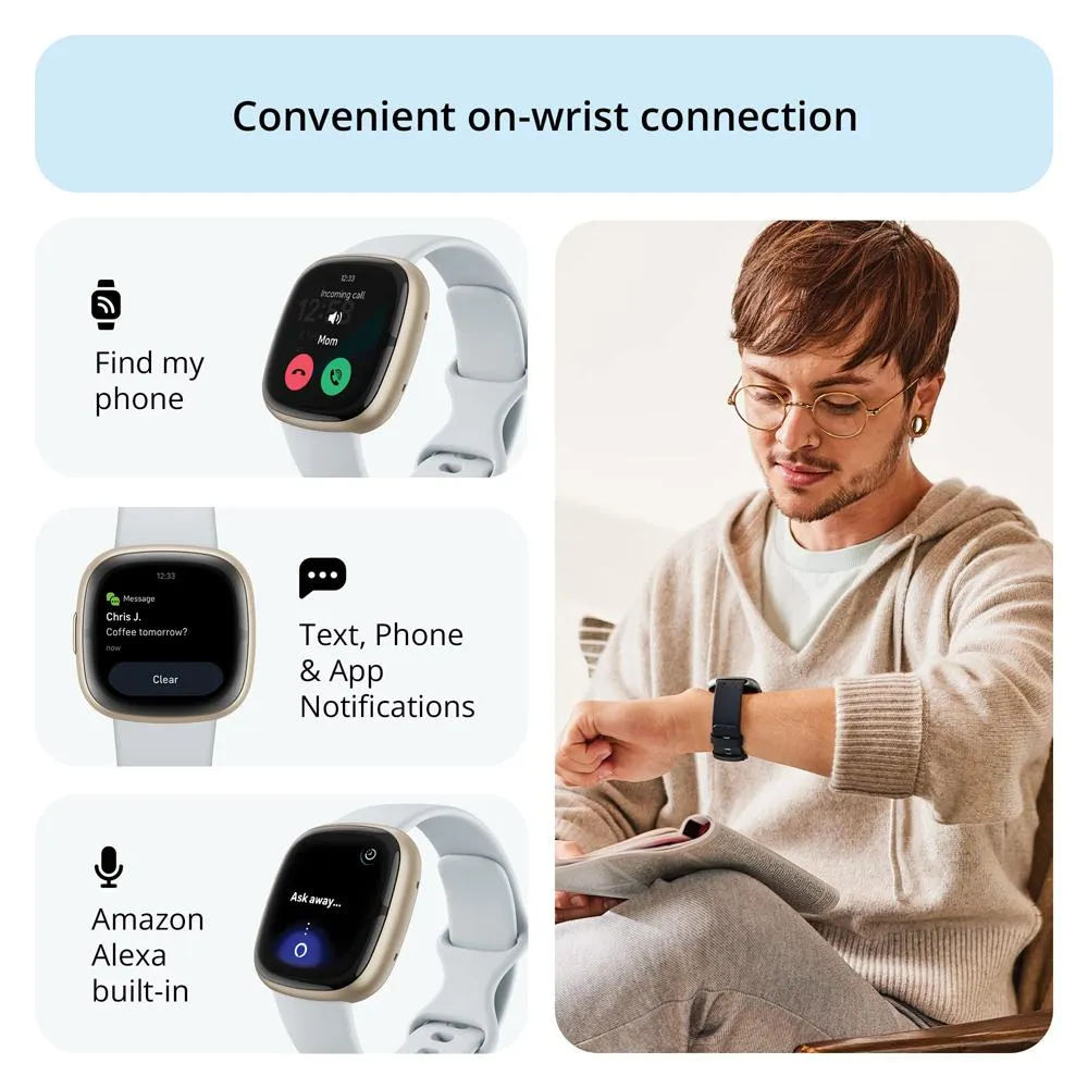 Fitbit Sense 2 Advanced Health & Fitness Smartwatch, Blue Mist w/ 2 YR Warranty Bundle