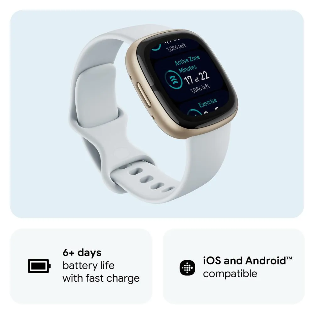Fitbit Sense 2 Advanced Health & Fitness Smartwatch, Blue Mist w/ Fitness Bundle