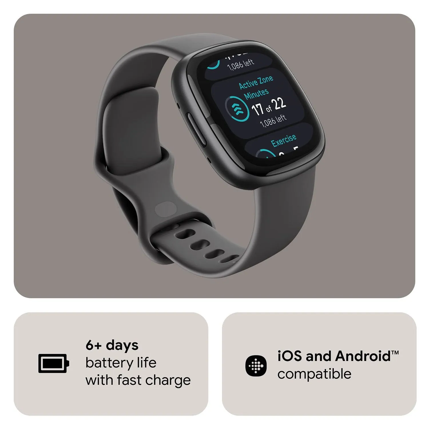 Fitbit Sense 2 Advanced Health & Fitness Smartwatch, Sleep Tools - Shadow Grey/Graphite