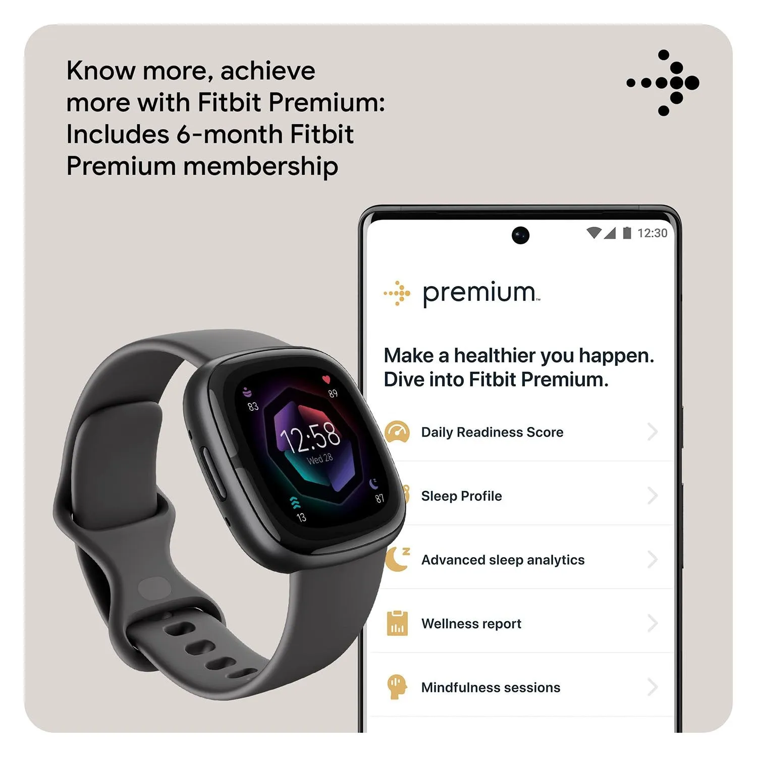 Fitbit Sense 2 Advanced Health & Fitness Smartwatch, Sleep Tools - Shadow Grey/Graphite