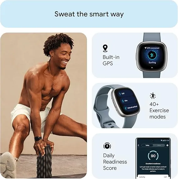 Fitbit Versa 4: Advanced Fitness Smartwatch with Built-in GPS   24/7 Heart Rate, Daily Readiness Score, 40  Exercise Modes, Sleep & Stress Tracking | 1-Year Warranty, 14-Day Hassle-Free Returns