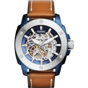 Fossil Modern Machine Brown Leather Strap Skeleton Dial Automatic Watch for Gents - ME3135
