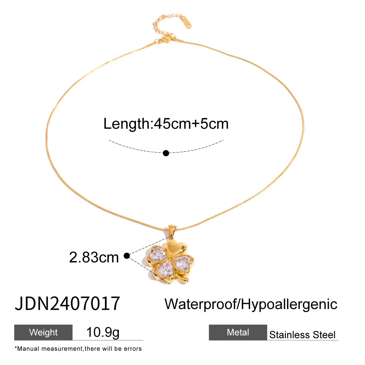 Four-Leaf Clover Heart Zirconia Necklace