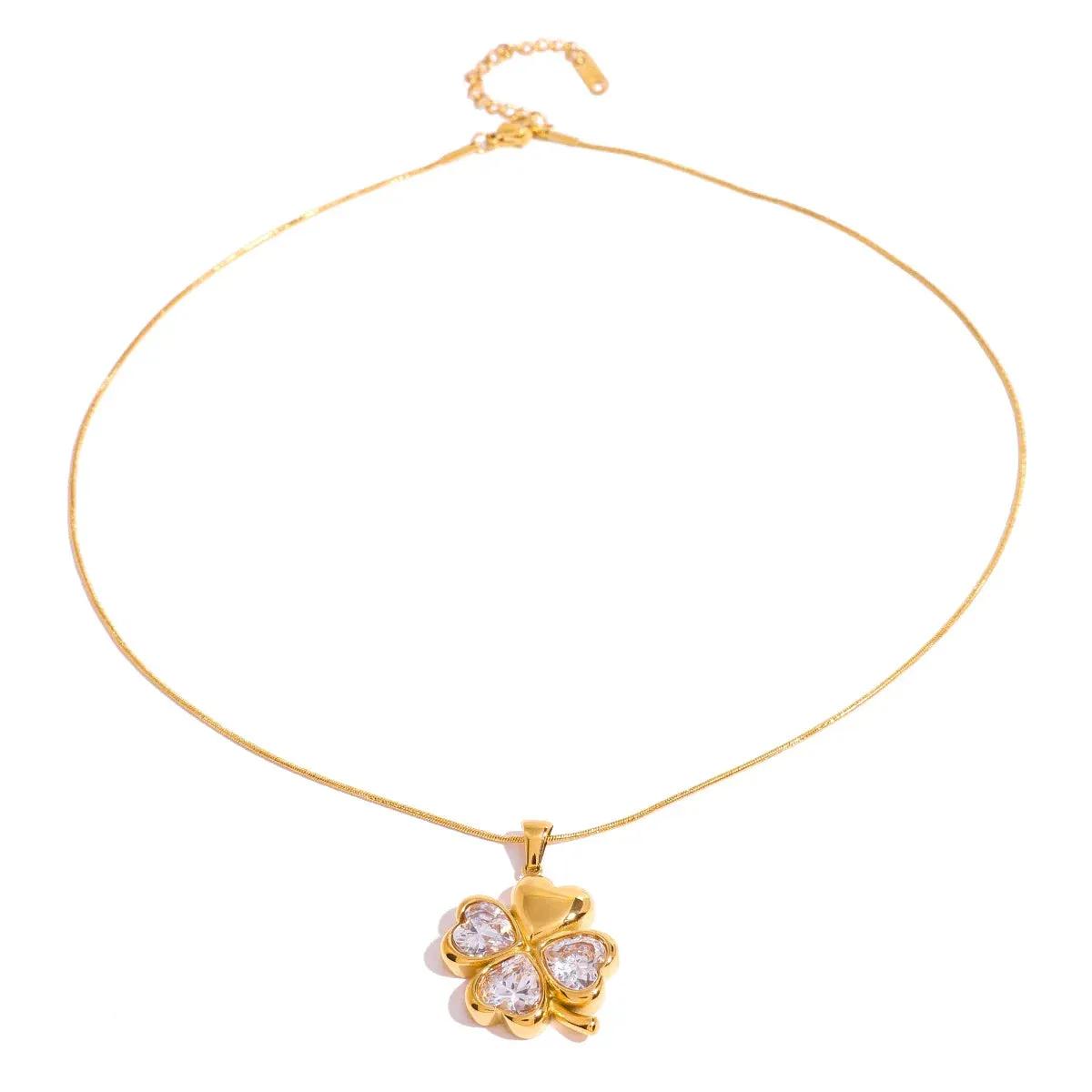 Four-Leaf Clover Heart Zirconia Necklace