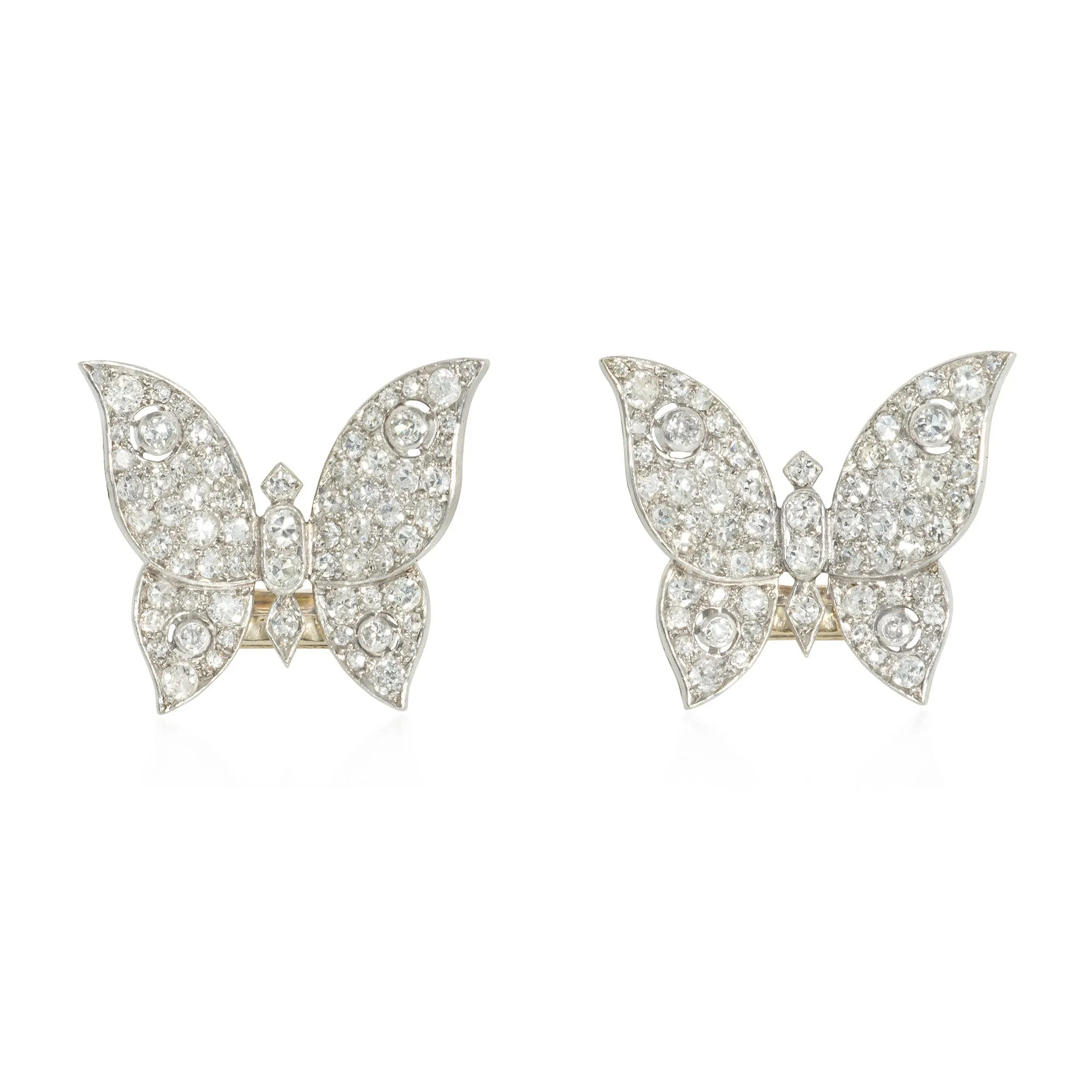 French Art Deco diamond butterfly brooches