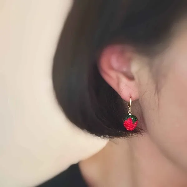 Fresh Cut Strawberry Dangle Huggie Earrings – Playful & Lightweight Jewelry