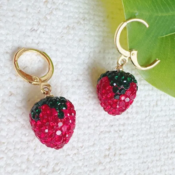 Fresh Cut Strawberry Dangle Huggie Earrings – Playful & Lightweight Jewelry