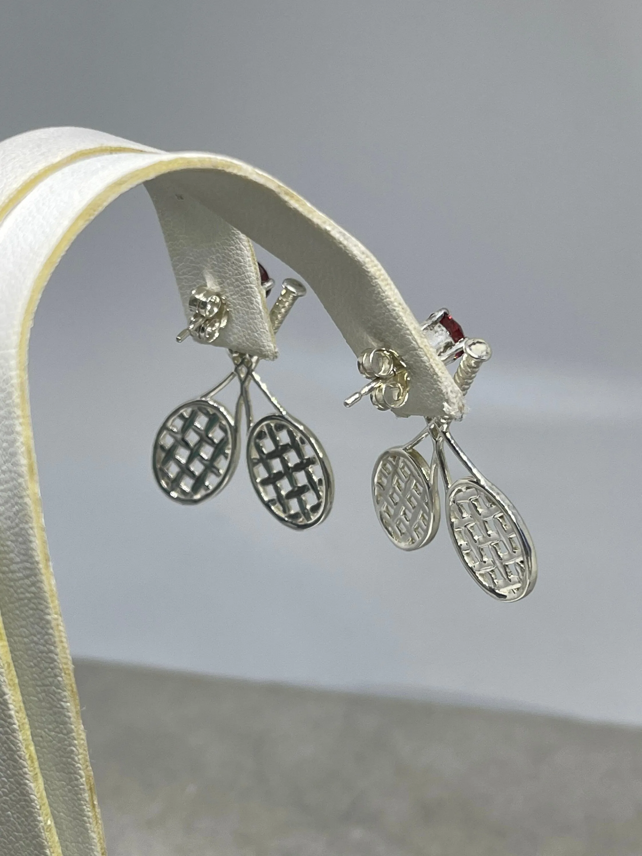 Garnet Sterling Silver Tennis Dangle Earrings