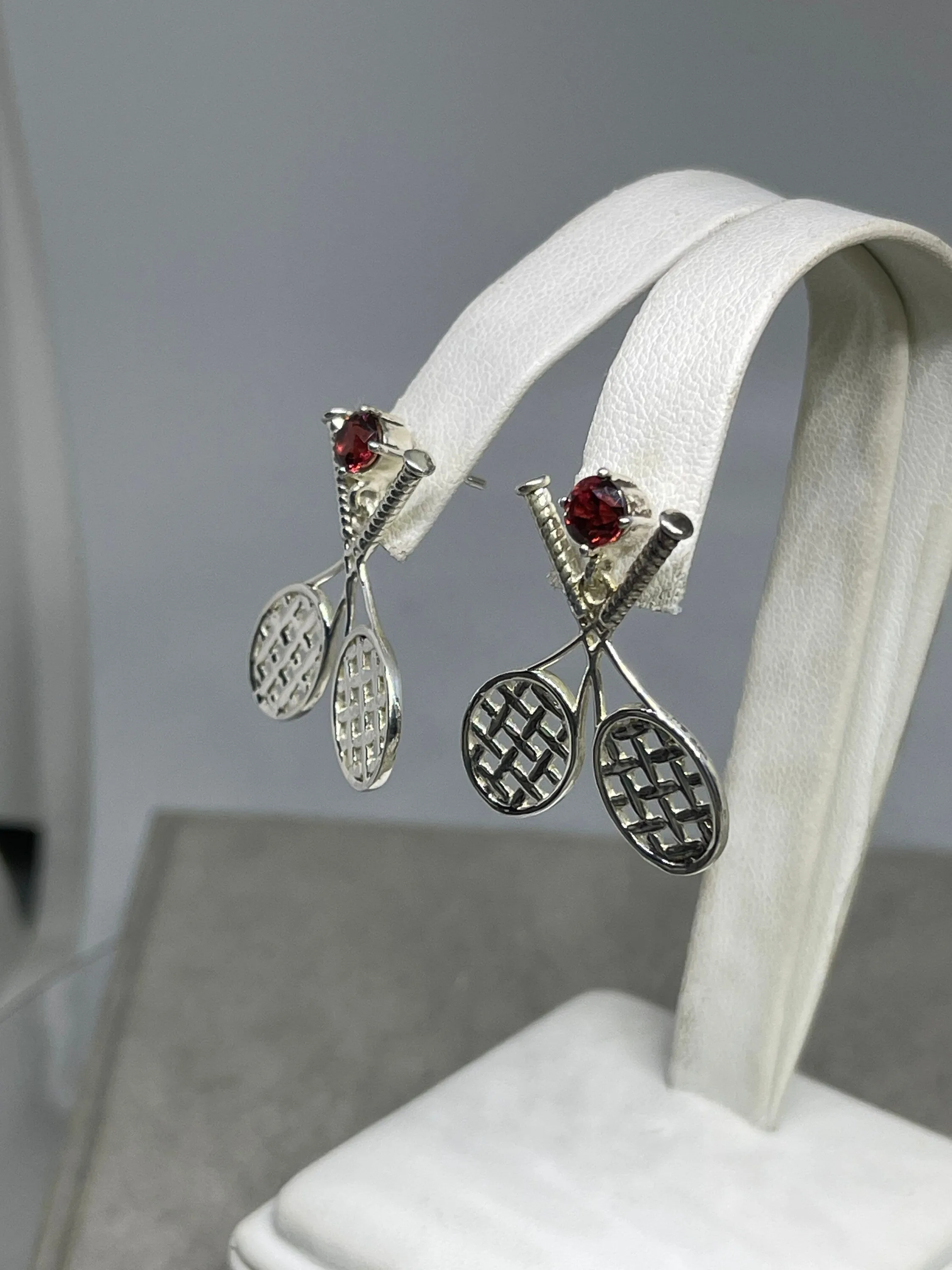 Garnet Sterling Silver Tennis Dangle Earrings