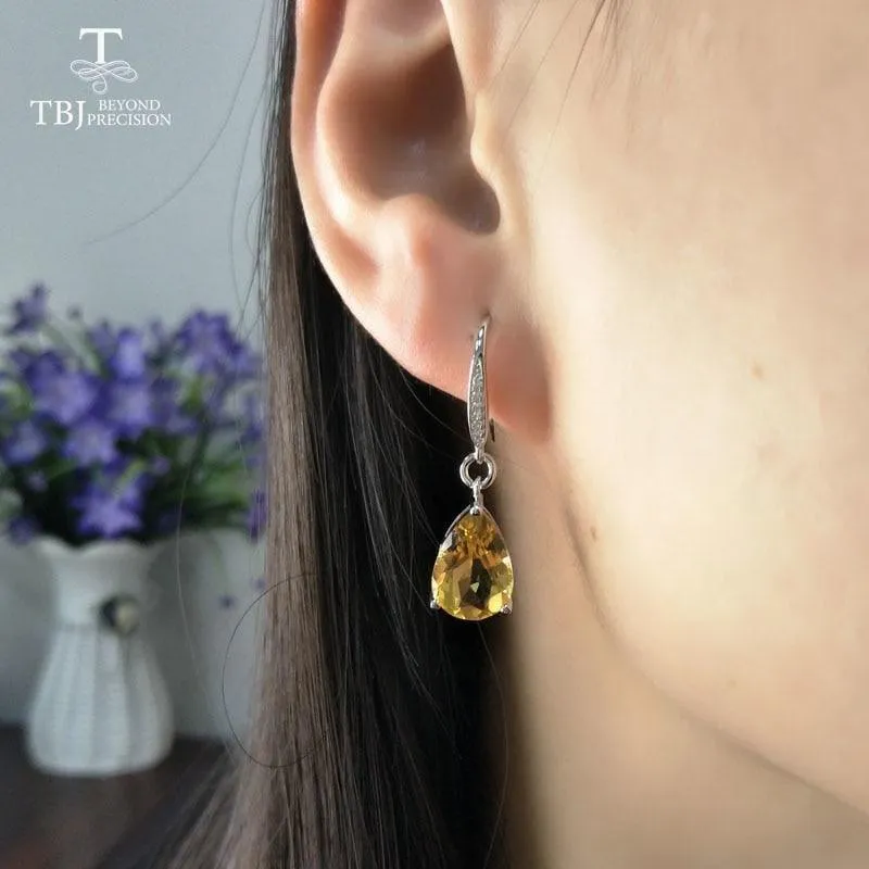 Genuine Brazil Citrine Gemstone Dangle in Pure 925 Sterling Silver Water Drop 5ct Earrings