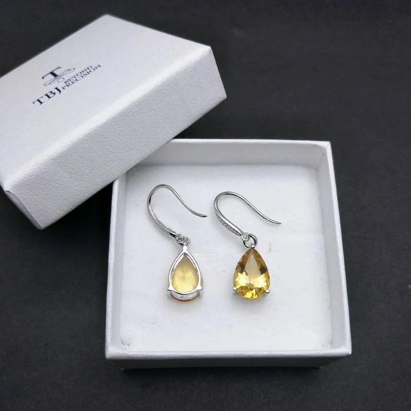 Genuine Brazil Citrine Gemstone Dangle in Pure 925 Sterling Silver Water Drop 5ct Earrings