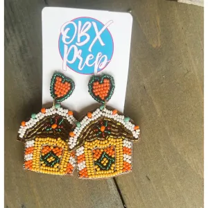 Gingerbread House seed beaded Christmas dangle earrings S