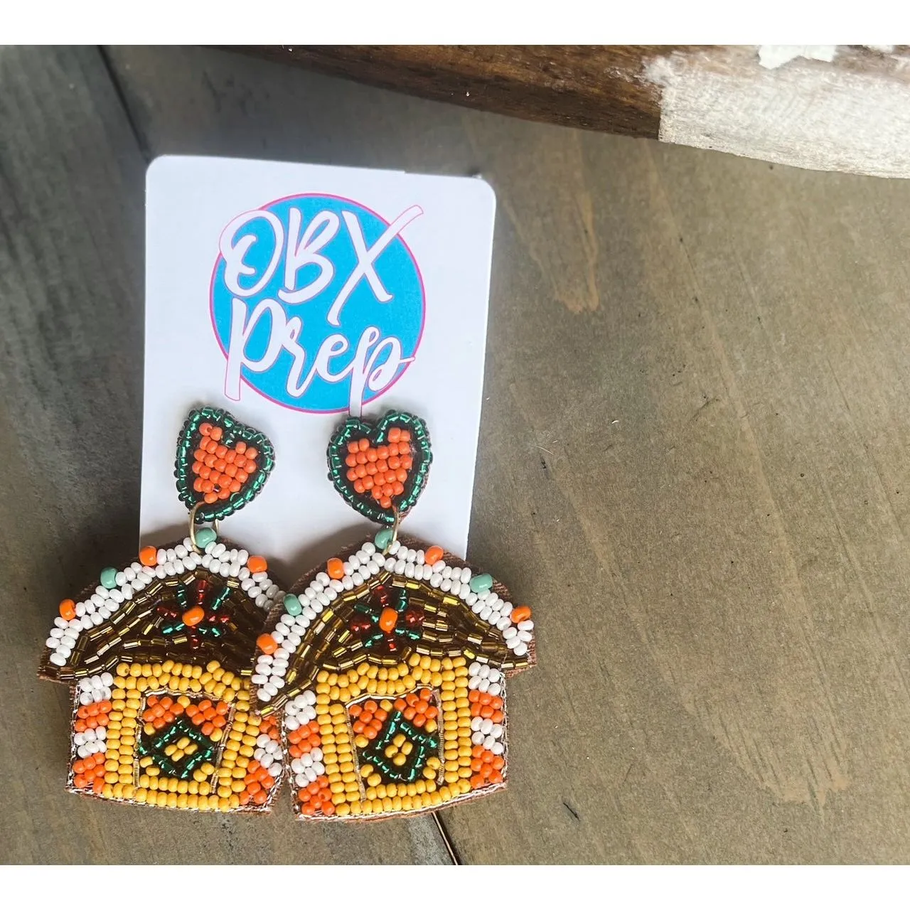 Gingerbread House seed beaded Christmas dangle earrings S