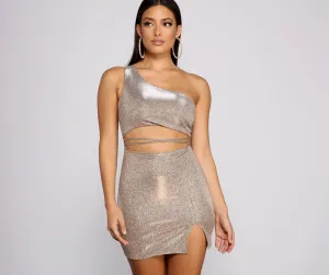 Glitter Goddess One Charming Shoulder Mini Dress